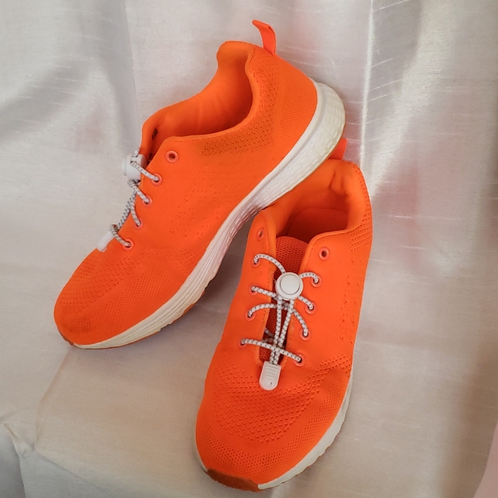 Orange nylon mesh sneakers